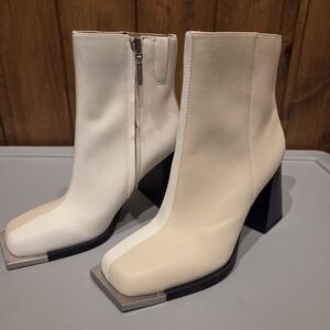 Elegant Women's Cream and White Ankle Boots